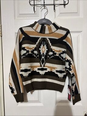 Rock & Roll Cowgirl Brown, Cream & Black Aztec Turtleneck Sweater